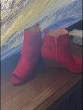 Red Women’s Peep-Toe Ankle Booties